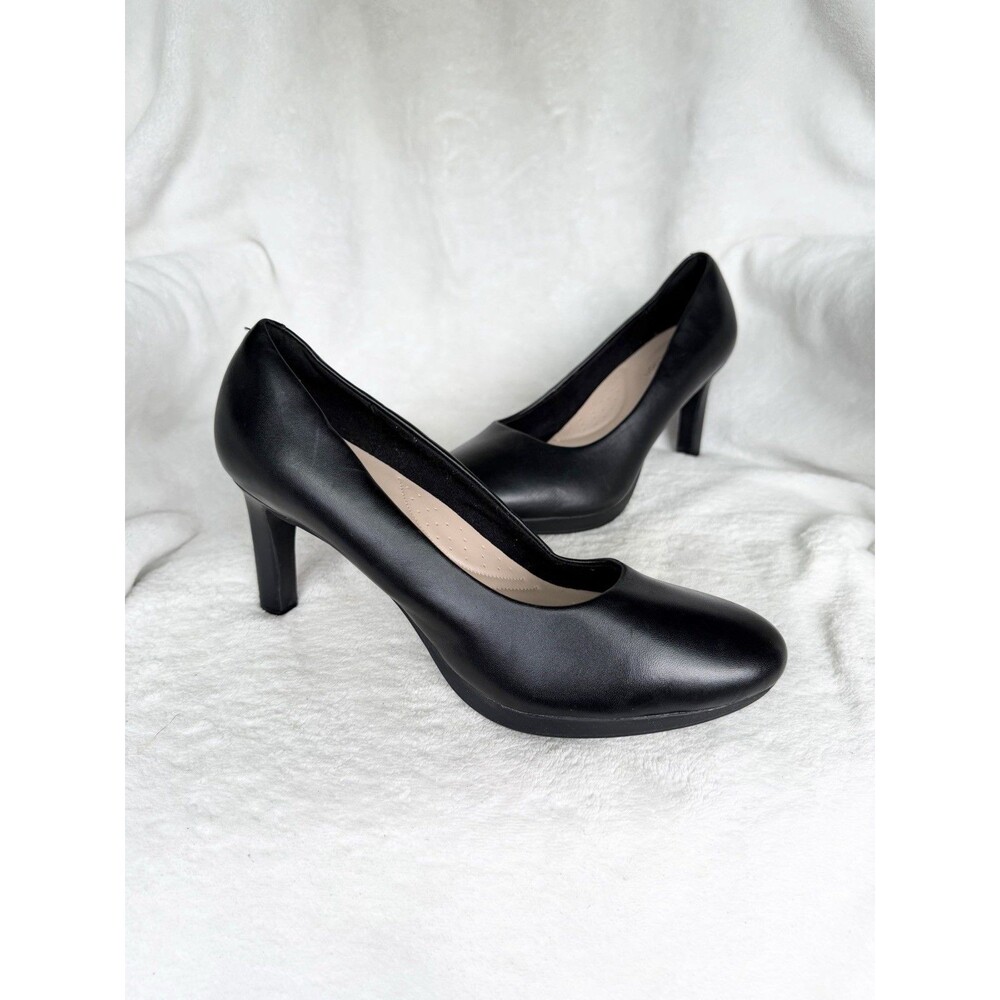 Clarks Ambyr Joy Black Leather Pumps Women 10 M Round Toe Comfort Heel 26157764